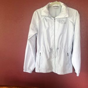 Columbia Hooded Polyester Jacket with drawstring around waist.